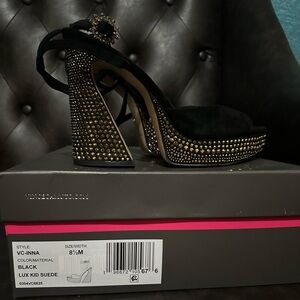 Vince Camuto Black Lux Kid Suede Platform Heels